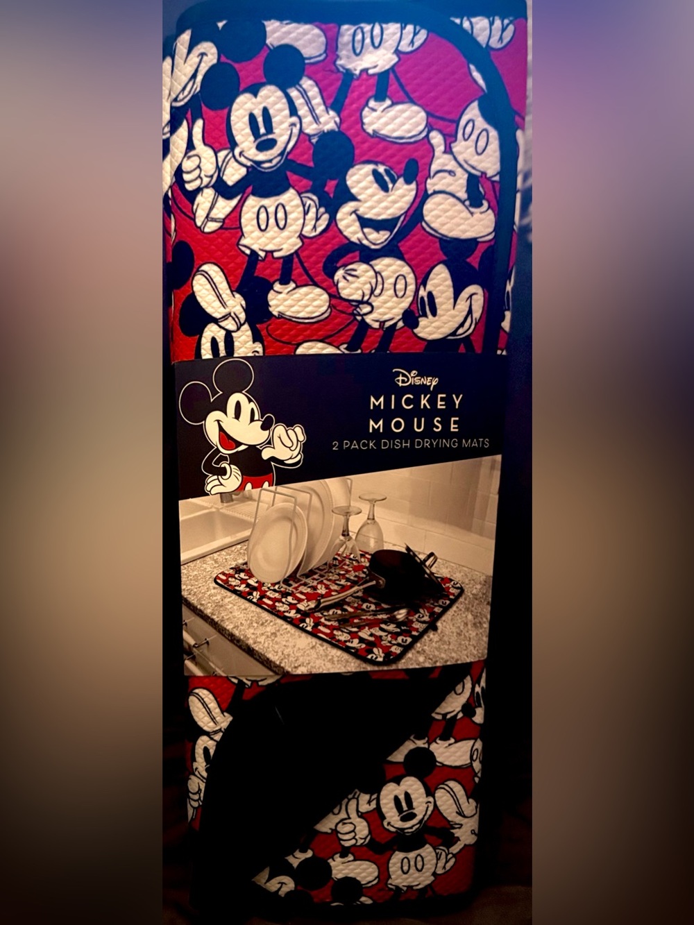 Disney Mickey Mouse 2 Pack Dish Drying Mats Red Black White 16x18 NWT